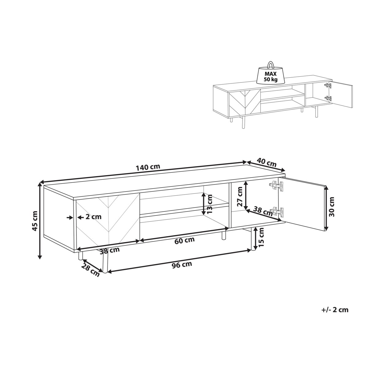 Szafka RTV czarna z jasnym drewnem SALINA