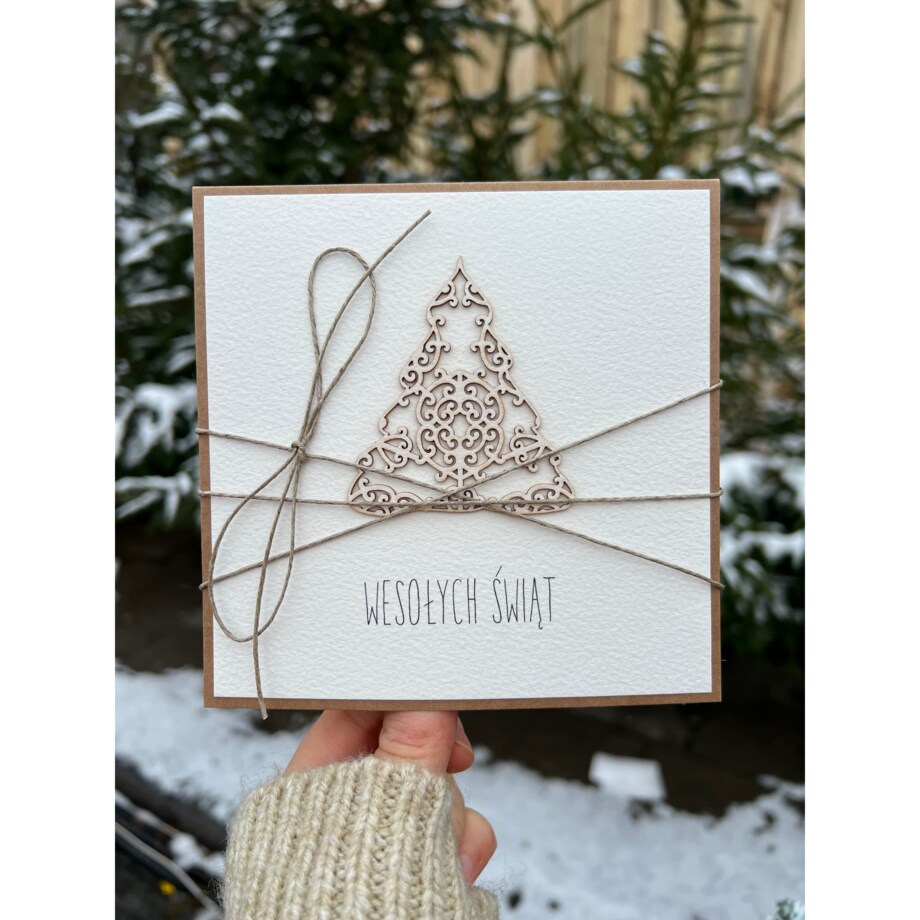 Wyjątkowa ręcznie robiona kartka świąteczna na Boże Narodzenie na piękne życzenia świąteczne - prezent