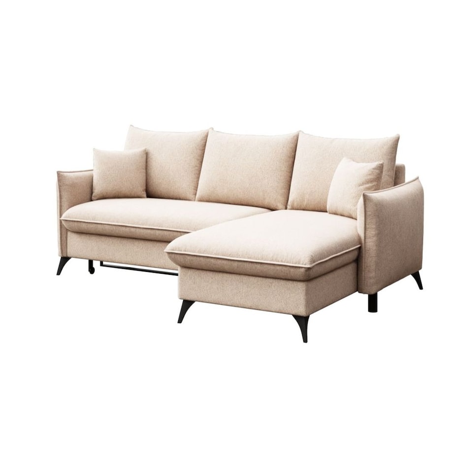 Brim Sofa narożna prawa z funkcją spania i pojemnikiem prawa jasno beżowa