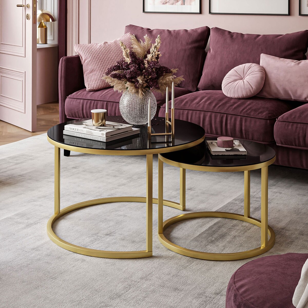 Okrągła ława 2w1 CIRI złoty mat czarne szkło