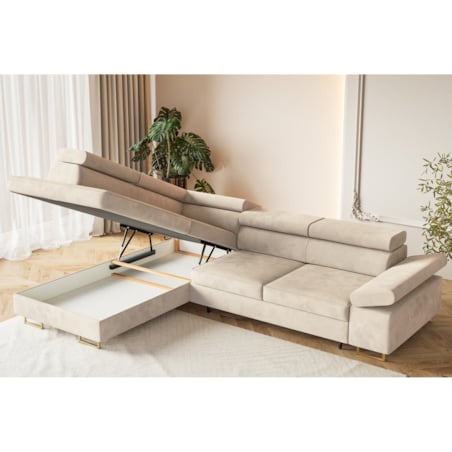 Narożnik ALEX z regulowanymi zagłówkami, lewostronny - Matt Velvet beżowy