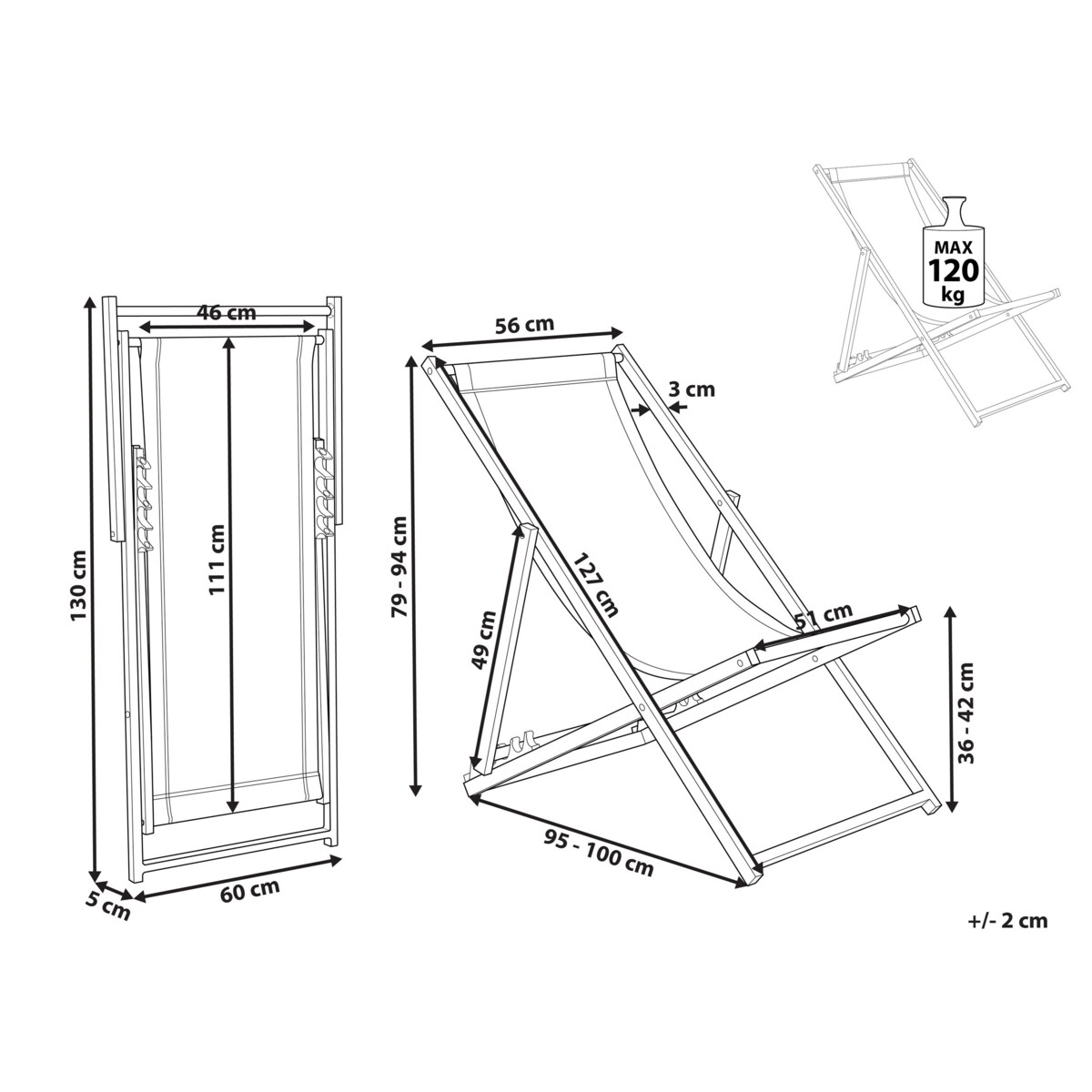 Leżak ogrodowy składany LOCRI II Metal Szary