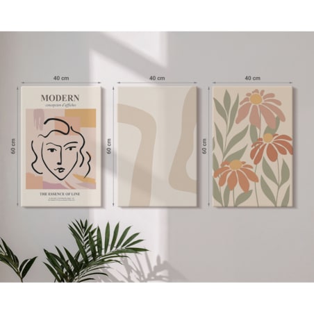 Zestaw 3 dużych obrazów na płótnie - Kobieta nowoczesna abstrakcje - pomarańczowy