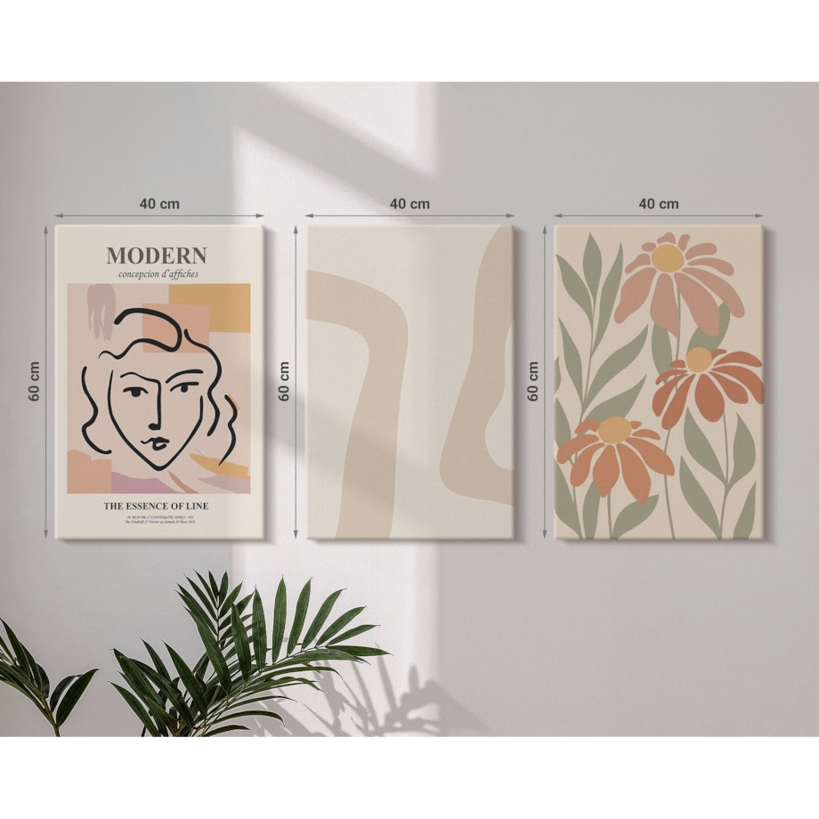 Zestaw 3 dużych obrazów na płótnie - Kobieta nowoczesna abstrakcje - pomarańczowy