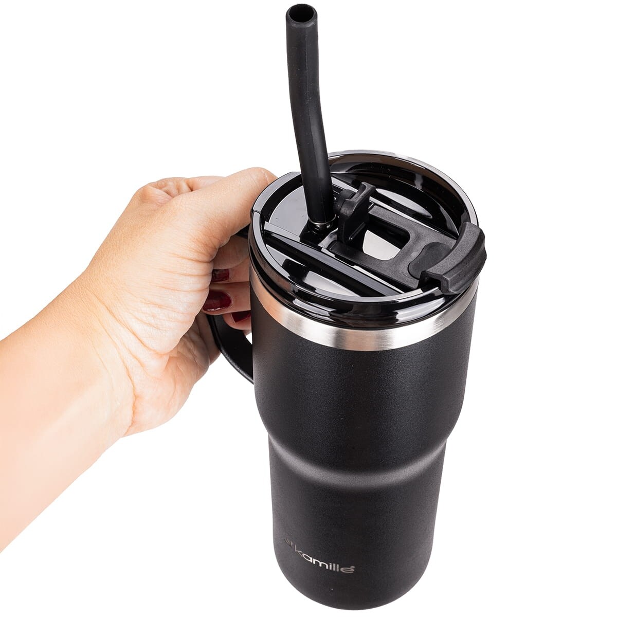 Kubek termos bidon termiczny ze słomką na kawę 600ml KAMILLE