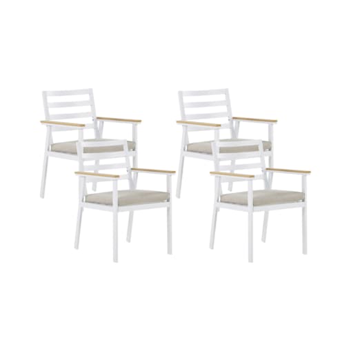 Zestaw 4 krzeseł ogrodowych biały z poduszkami beżowymi CAVOLI
