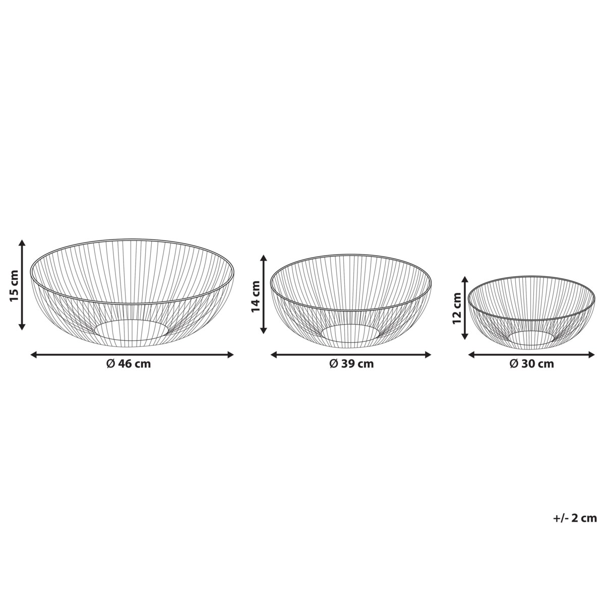 Zestaw 3 mis dekoracyjnych GARUT Metal Złoty
