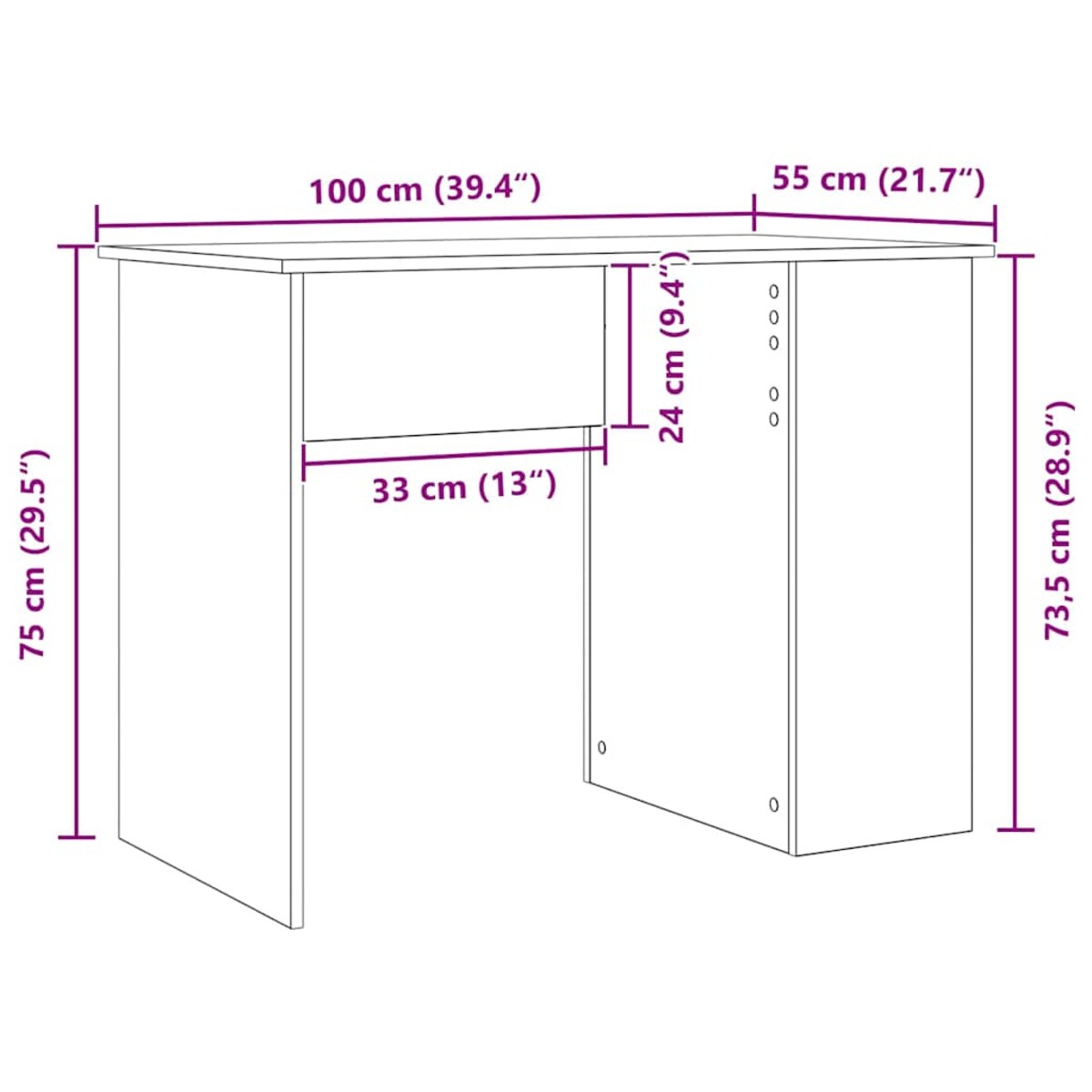 vidaXL Biurko, czarny dąb, 100x55x75 cm, materiał drewnopochodny