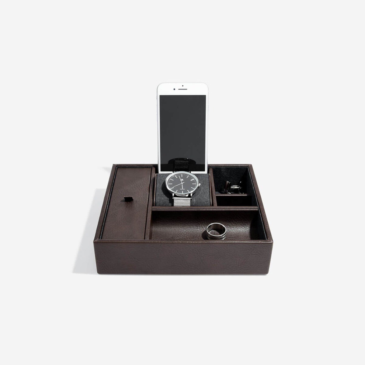 Stacja dokująca i pudełko na zegarki i biżuterię duże Stackers brązowe