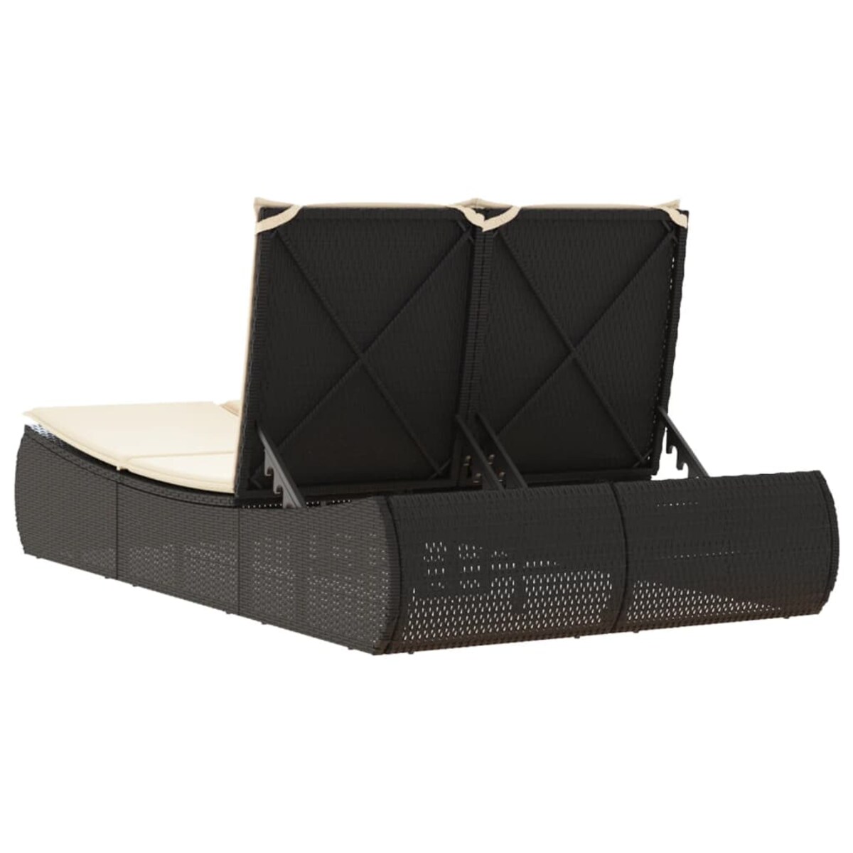 vidaXL Podwójna leżanka z poduszkami, czarna, polirattan