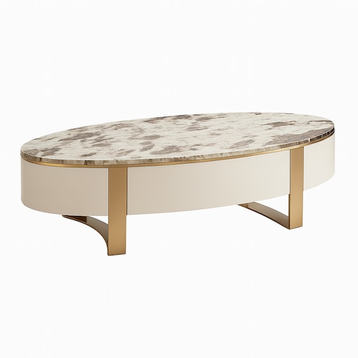 Stolik kawowy biały/ ława Sofia na złotych nogach z kamiennym blatem 150x80x38