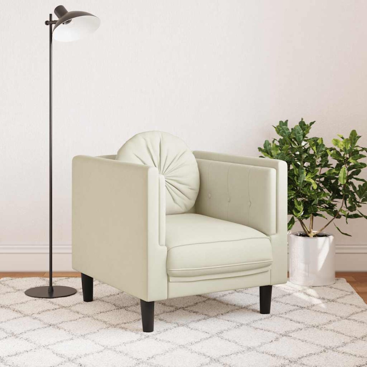 vidaXL Fotel z poduszkami, kremowy, aksamit