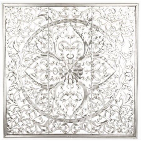 Dekoracja ścienna metalowa 80x80x2 cm ROZETA srebrna