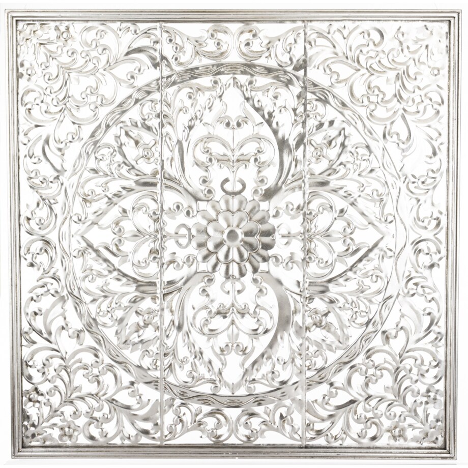 Dekoracja ścienna metalowa 80x80x2 cm ROZETA srebrna