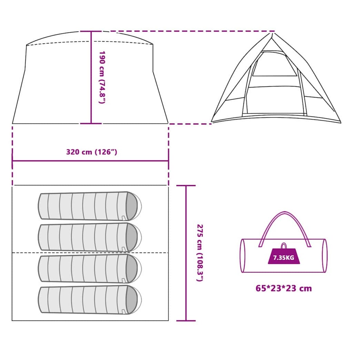 vidaXL Namiot campingowy Zielony 320 x 275 x 190 cm Poliester