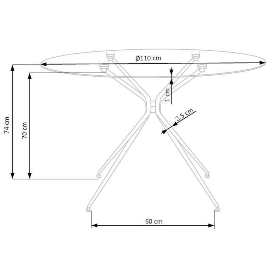 STÓŁ OKRĄGŁY Dore TRANSPARENTNY szklany blat ZŁOTE NOGI