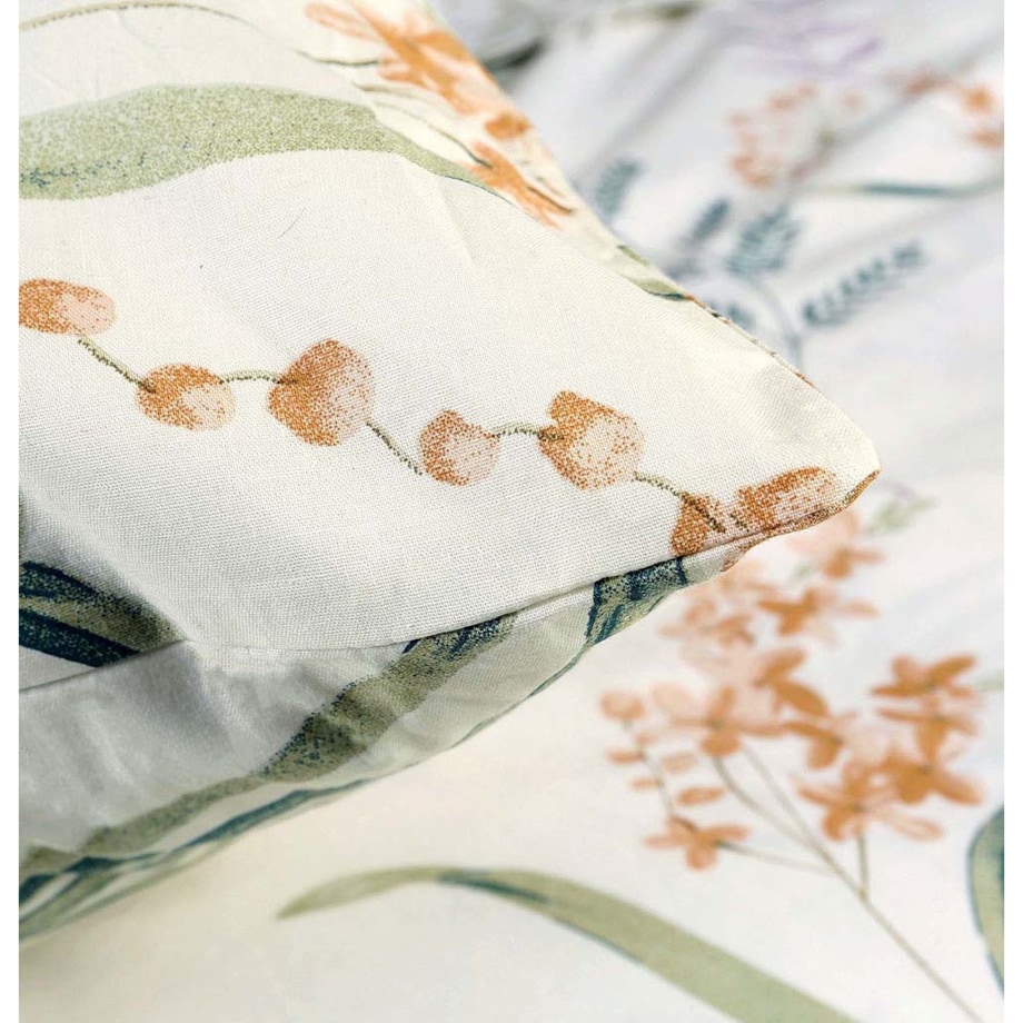 Poszewka dekoracyjna bawełniana 40x40 Herbalia kremowa w botaniczny wzór kwiatowy, Cottonlove