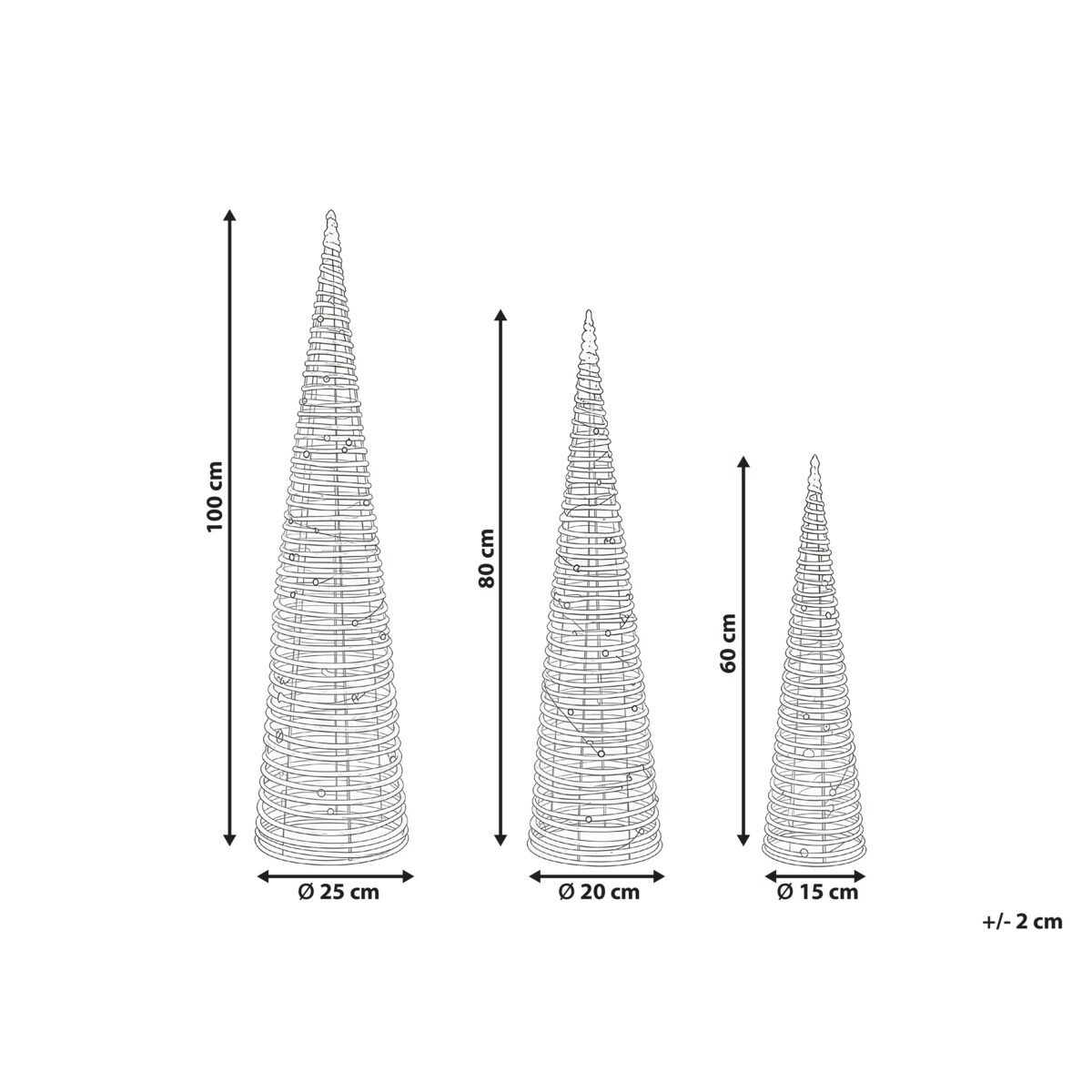 Zestaw 3 dekoracji świątecznych LED TUELSO Choinka 60/80/100 cm Złoty