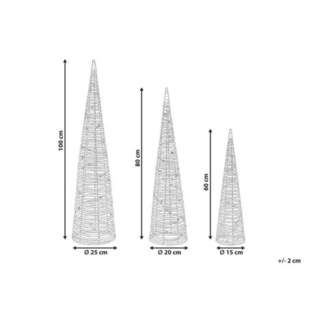 Zestaw 3 dekoracji świątecznych LED TUELSO Choinka 60/80/100 cm Złoty