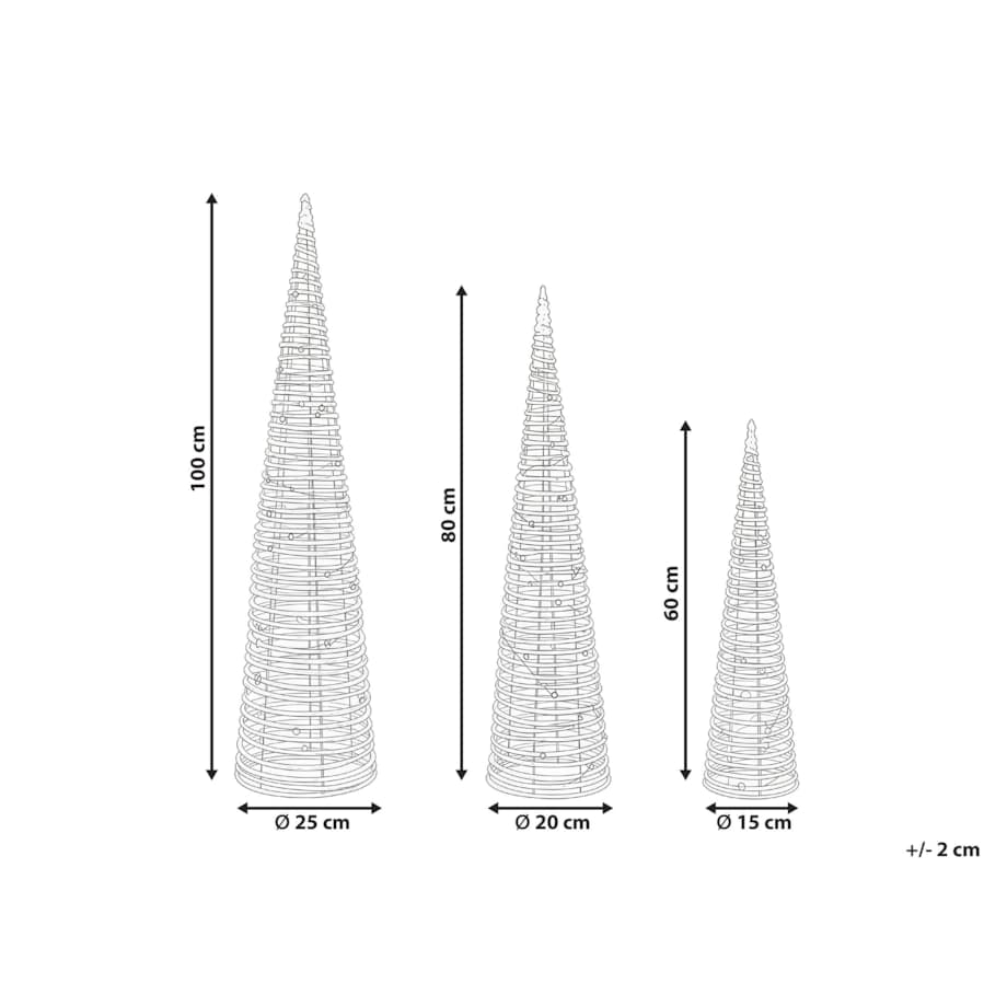Zestaw 3 dekoracji świątecznych LED TUELSO Choinka 60/80/100 cm Złoty