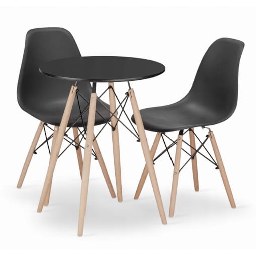 Zestaw Stół Do Jadalni Kuchni Salonu Biura Okrągły Todi 60 Czarny + 2 Krzesła Osaka Czarne