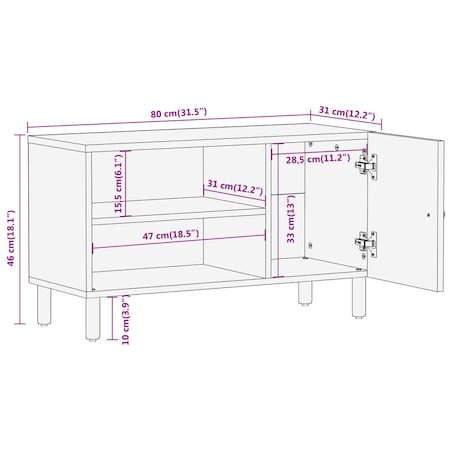 vidaXL Szafka pod telewizor, 80x31x46 cm, lite drewno mango