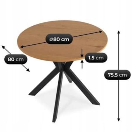 Stół okrągły do jadalni dąb Ø80 cm LAUREN
