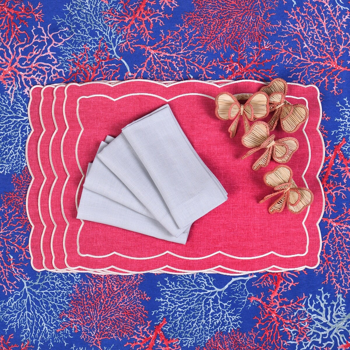 Dwustronne podkładki z motywem morskim Seaweed & Royal Blue – komplet 4 szt.