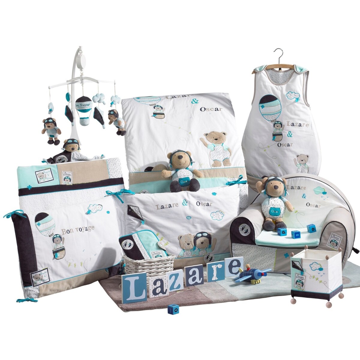 Karuzela z pozytywką do łóżeczka balon pluszowe misie LAZARE Sauthon