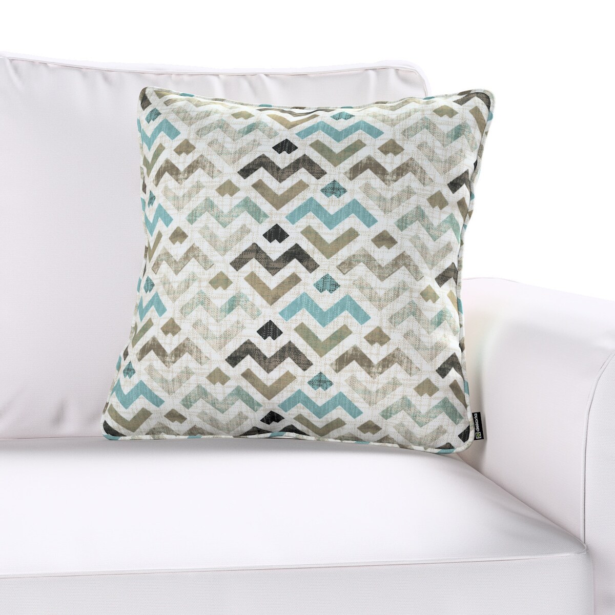 Poszewka Gabi na poduszkę 45x45 wzór geometryczny w odcieniach pastelowego błękitu i beżu na jasnym tle