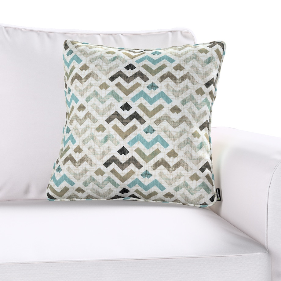 Poszewka Gabi na poduszkę 45x45 wzór geometryczny w odcieniach pastelowego błękitu i beżu na jasnym tle