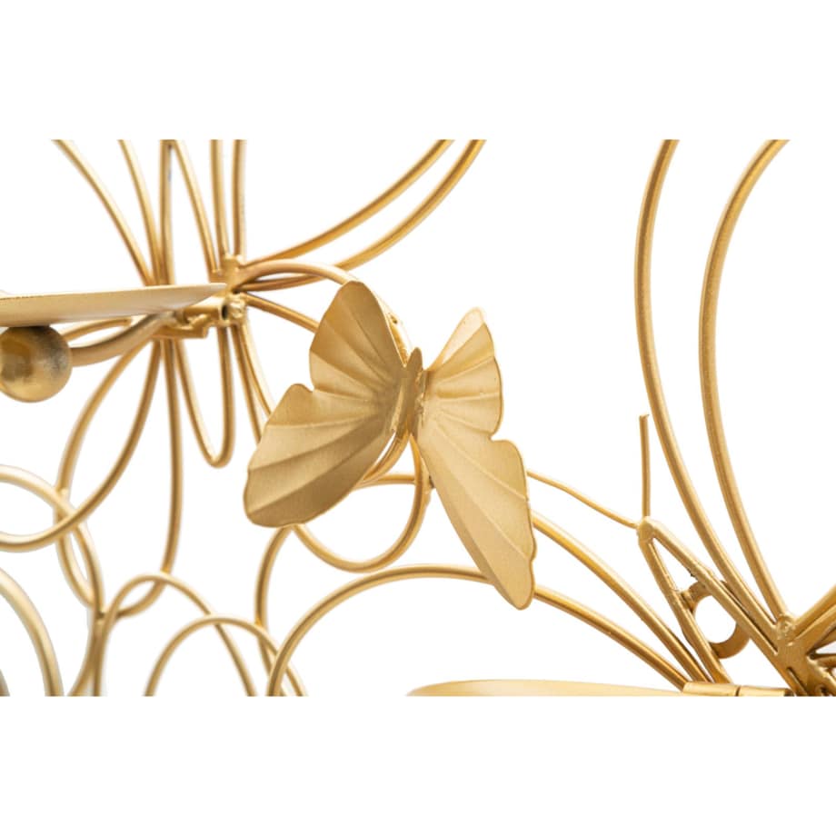 Świecznik ścienny Butterflies, 61 x 12 x 34 cm, dekoracyjny uchwyt na świecę, złoty, żelazo, szkło, Mauro Ferretti