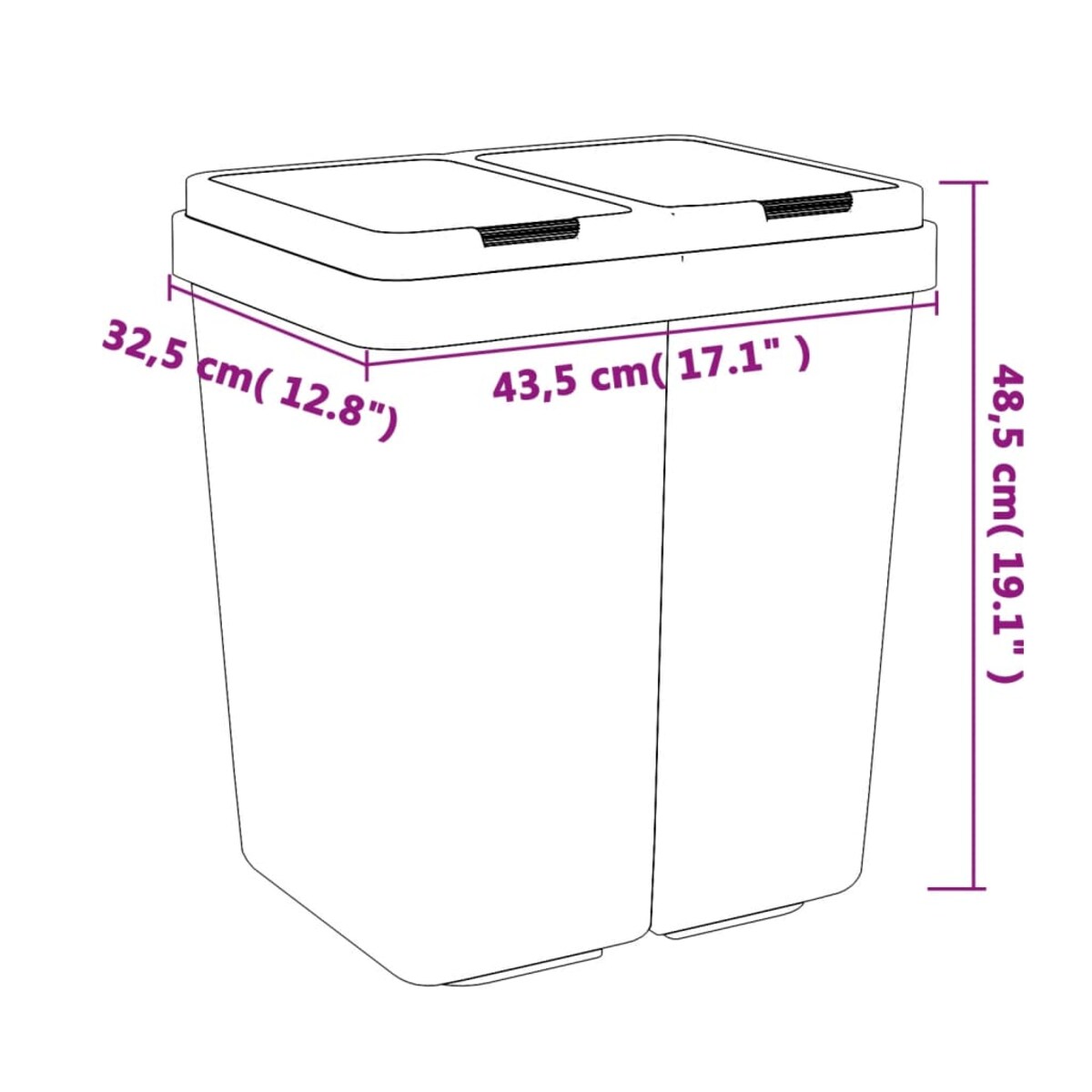 vidaXL Podwójny kosz na śmieci, biały, 2x25 L