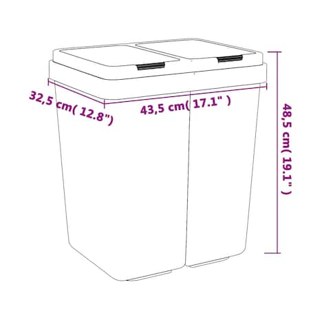 vidaXL Podwójny kosz na śmieci, biały, 2x25 L