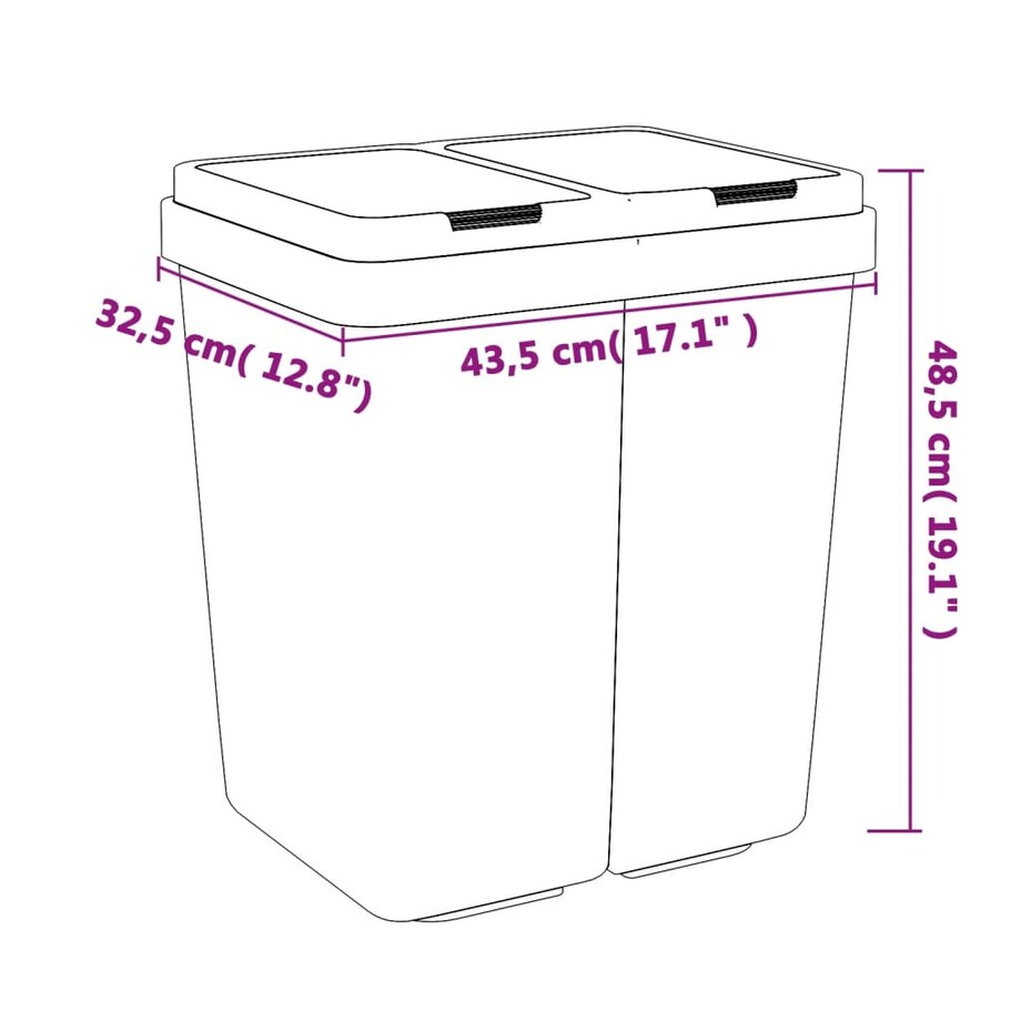vidaXL Podwójny kosz na śmieci, biały, 2x25 L