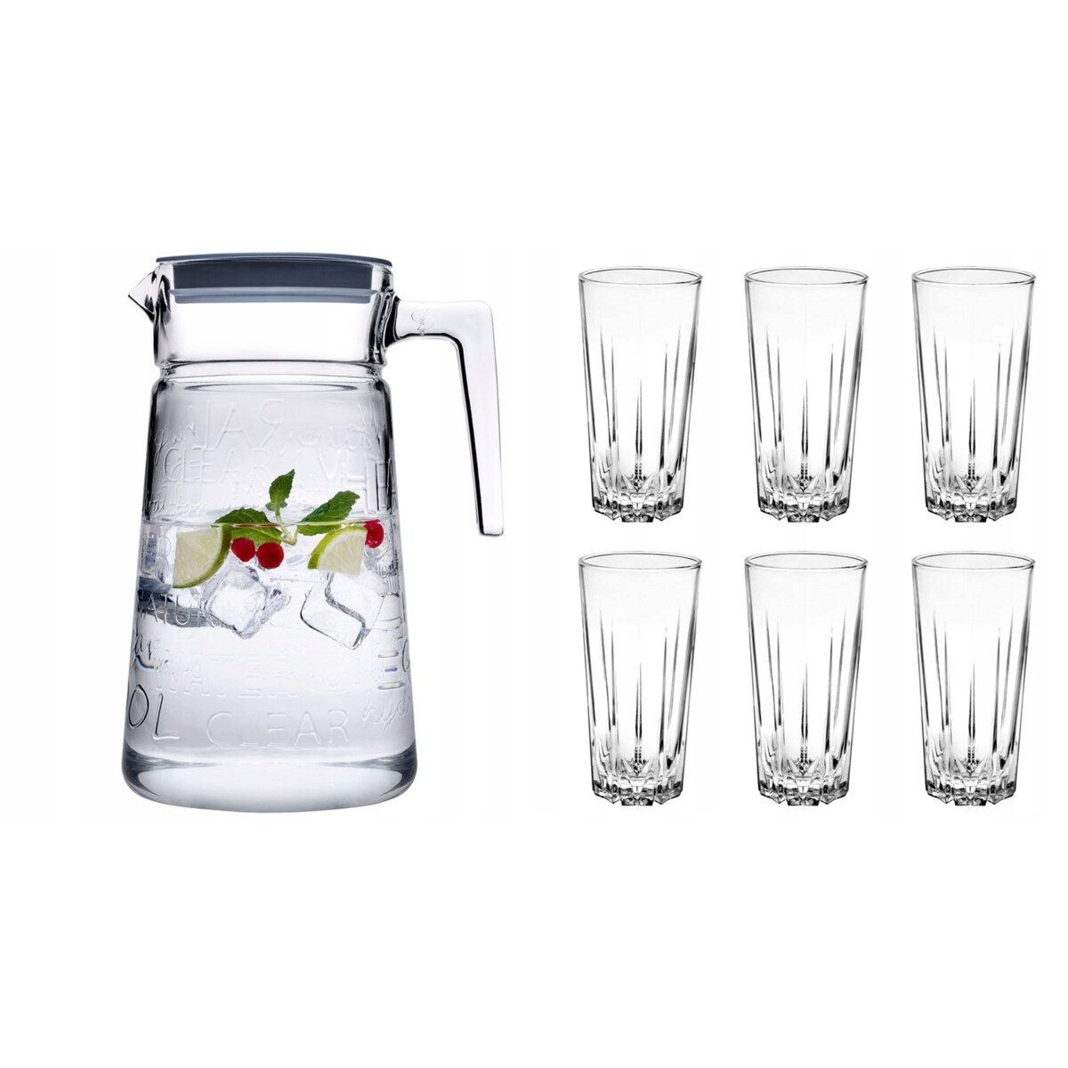 DZBANEK 2 L + 6 SZKLANEK NA NAPOJE WODĘ PASABAHCE soki lemoniadę lato grill