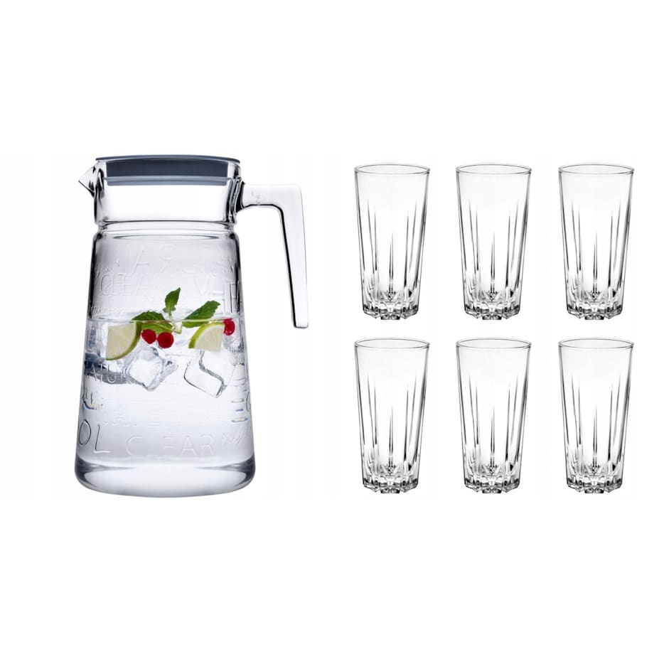 DZBANEK 2 L + 6 SZKLANEK NA NAPOJE WODĘ PASABAHCE soki lemoniadę lato grill