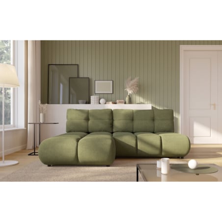 Pikowany Narożnik MILA rozkładany bez boczków lewy zielony