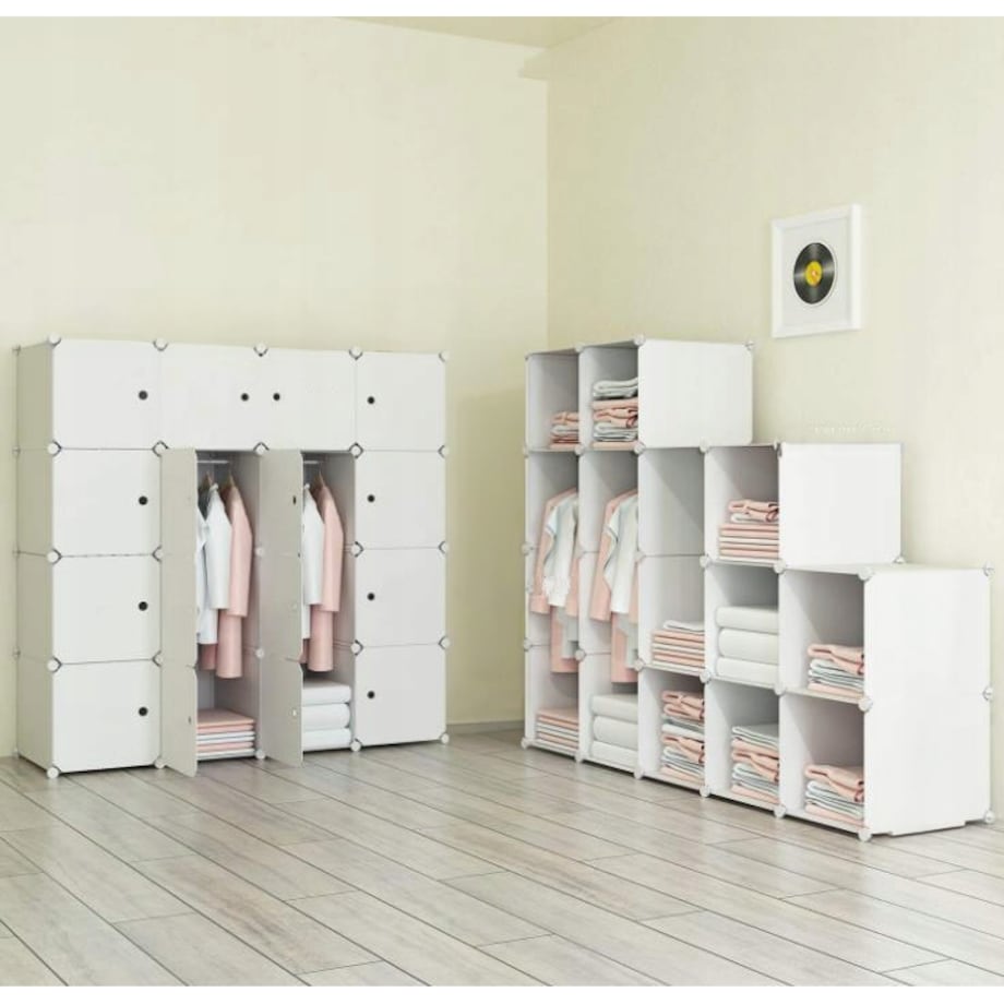 Szafa modułowa garderoba szafka regał półka biała duża drążek