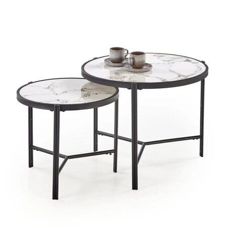 Zestaw 2 stolików FATIMA biały marmur/czarny