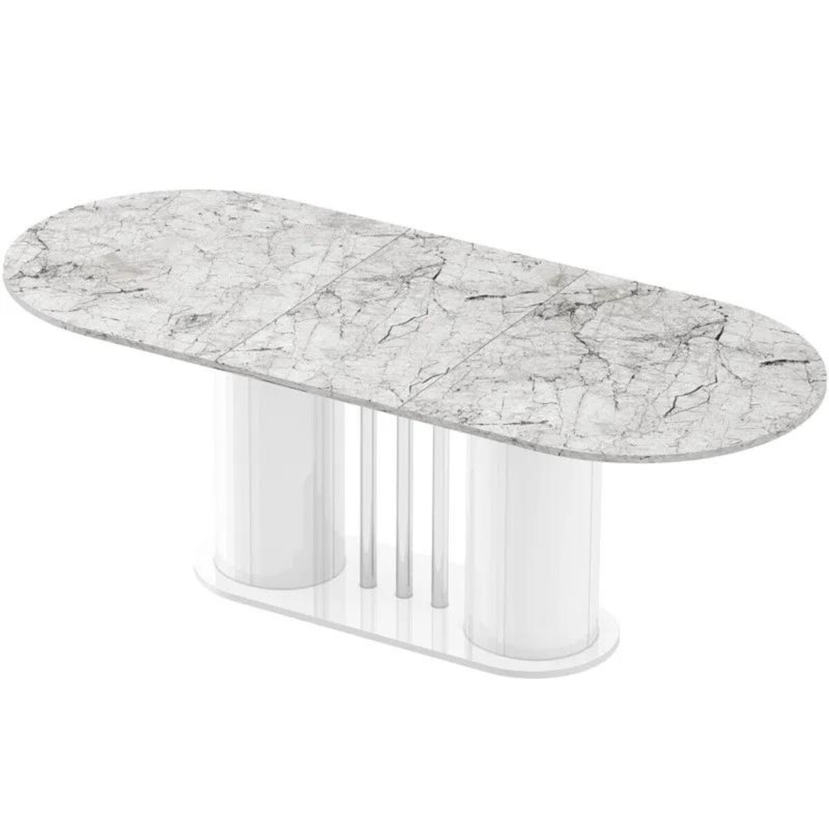 Stół rozkładany CESARO 160(208)x89 biały marmur venatino/biały połysk