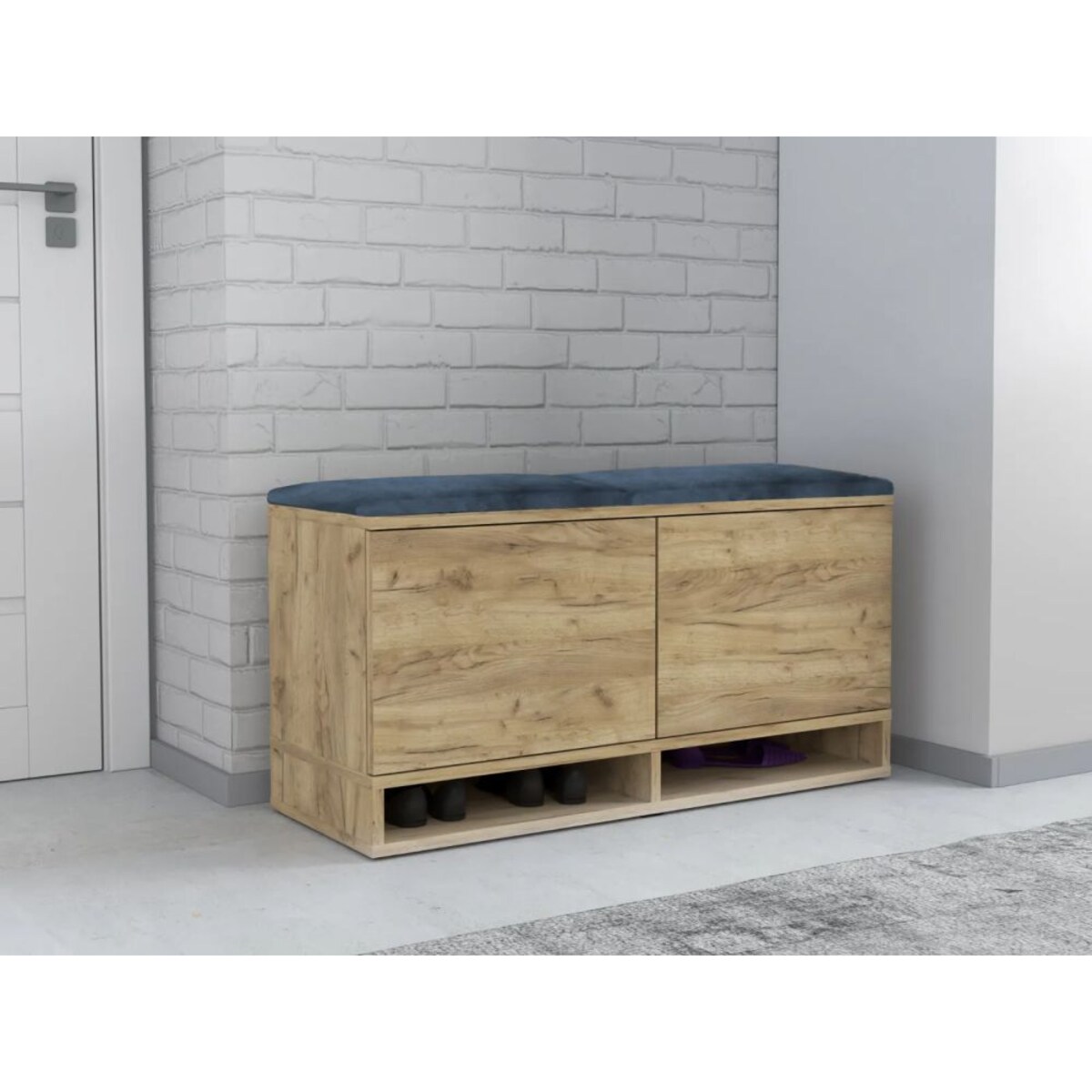 Szafka na buty z siedziskiem DUBAI dąb craft/granatowa