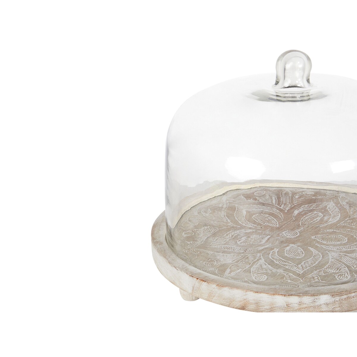 Patera ze szklanym kloszem drewno mango jasne FAJUM