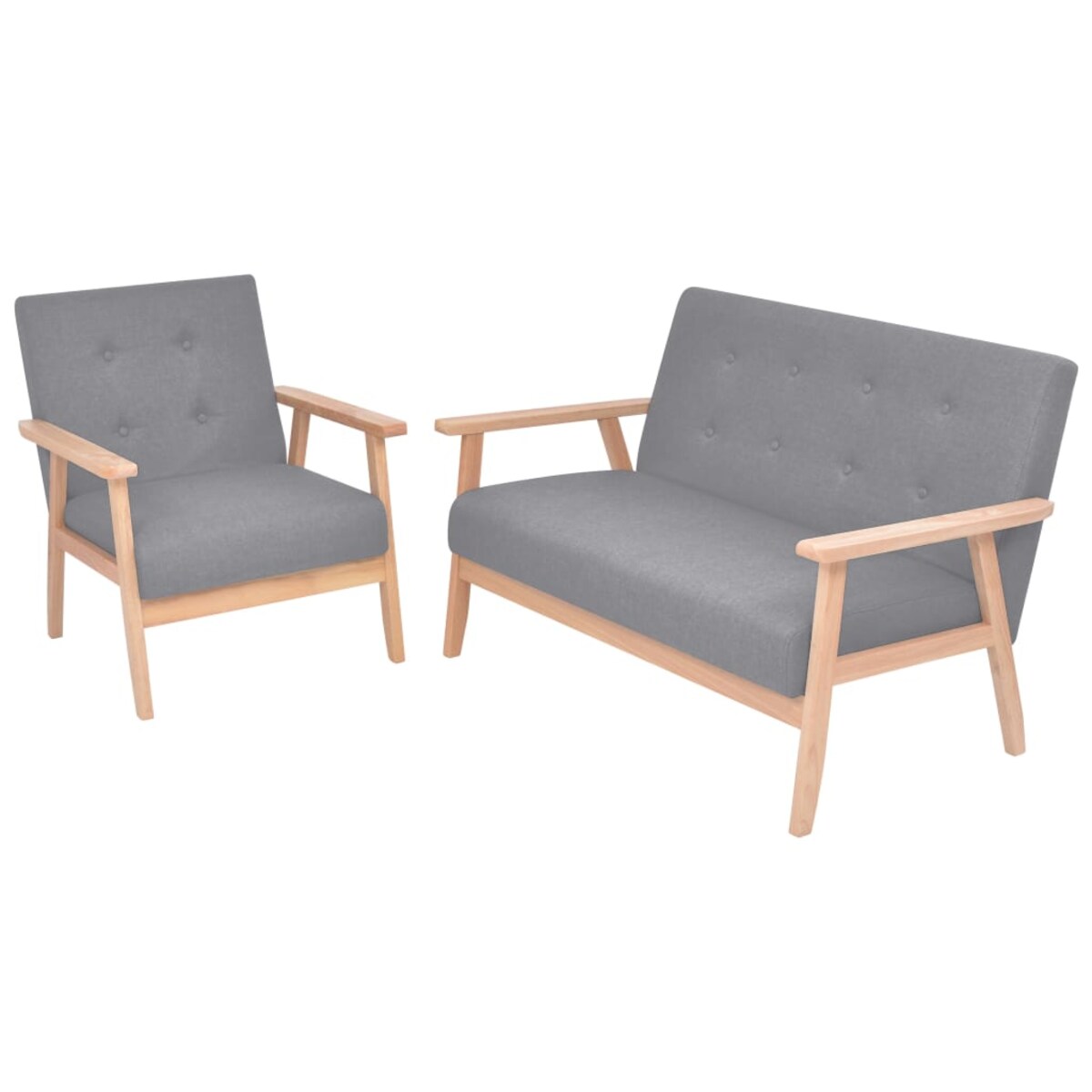 vidaXL Zestaw wypoczynkowy: sofa i fotel, materiałowy, jasnoszary