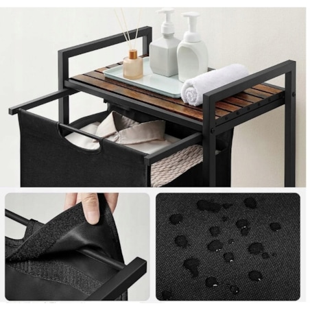 Kosz na pranie wolnostojący z półką industrialny loft drewniany retro 72 cm