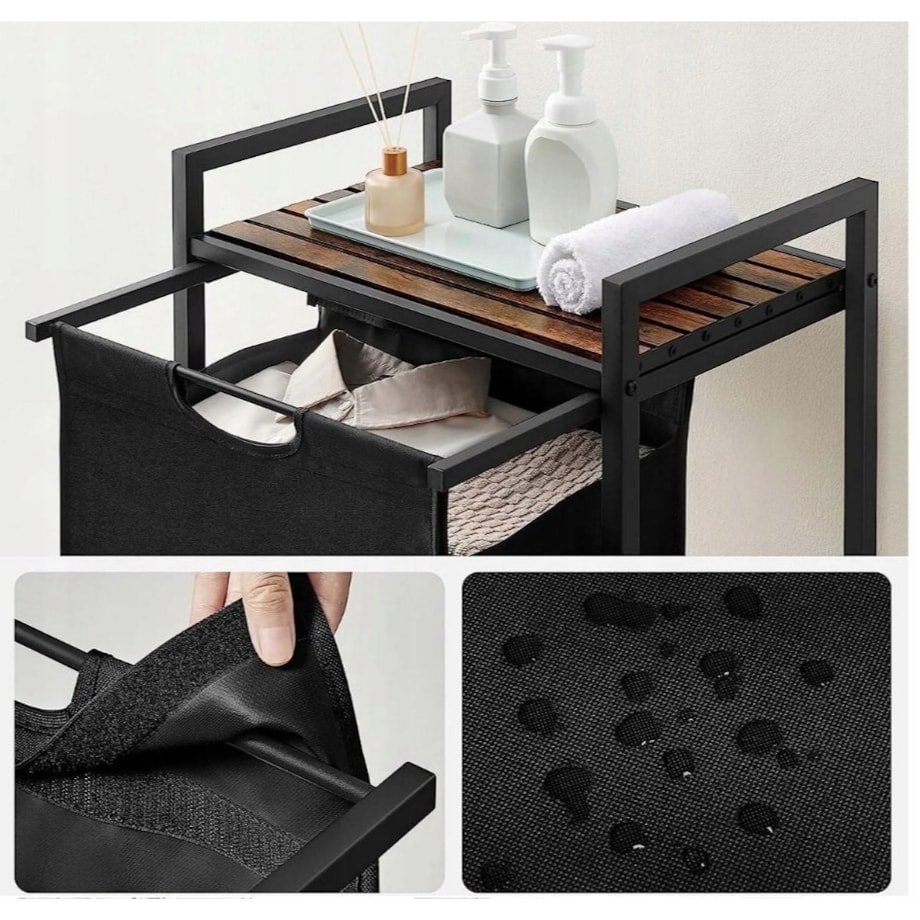 Kosz na pranie wolnostojący z półką industrialny loft drewniany retro 72 cm