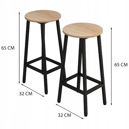 2x krzesło wysokie hoker barowy kuchenny stołek taboret metalowy dąb 65 CM