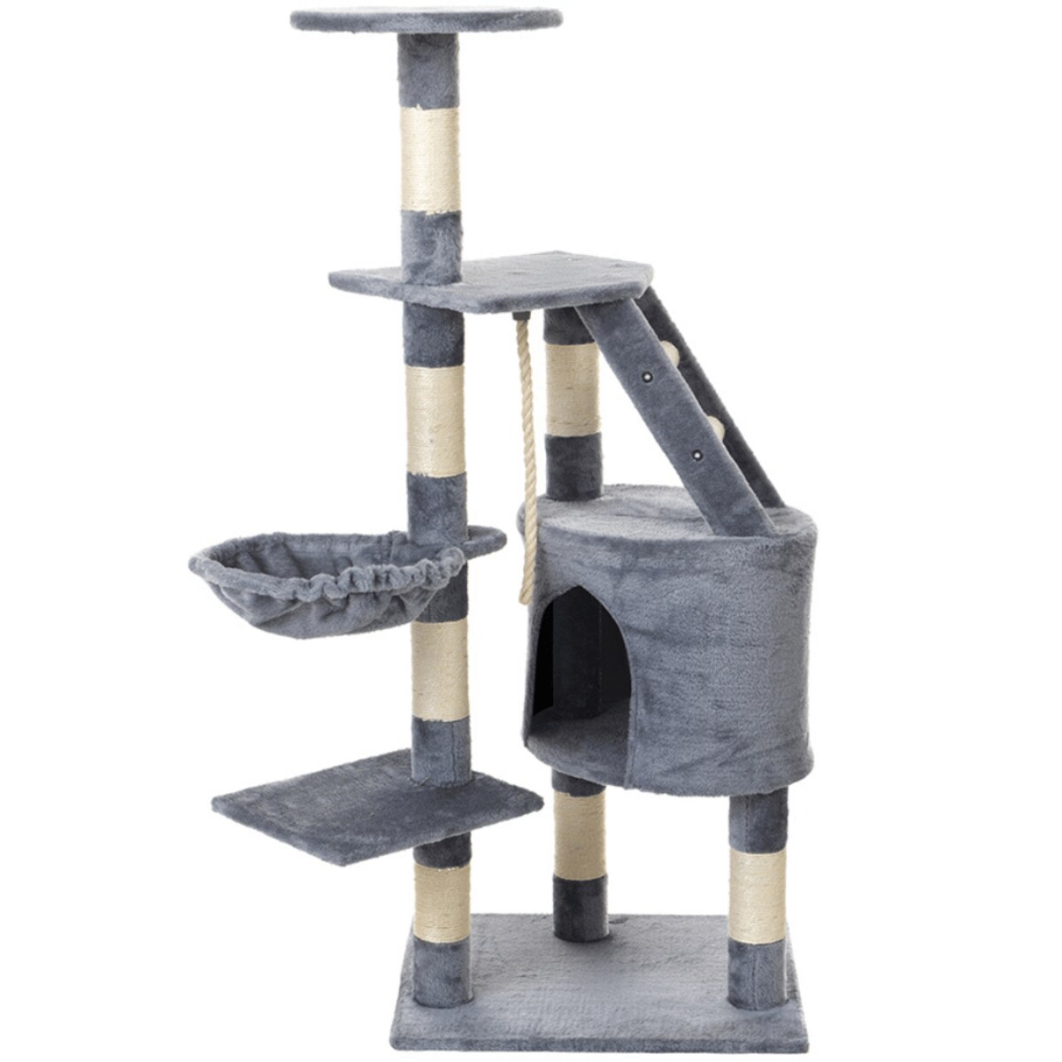 Drapak dla kota szary FUNFIT wieża domek sznur drabinka sizal 120 cm