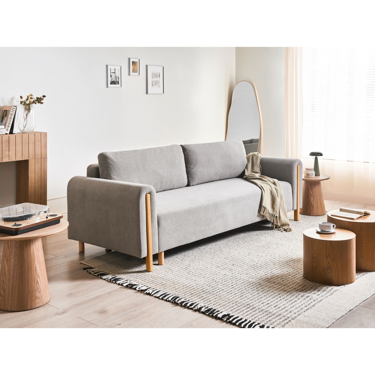 Sofa rozkładana dla 3 osób KVAM Szary ze schowkiem