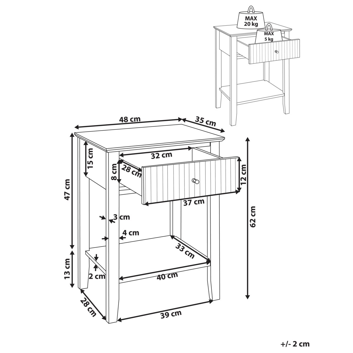Szafka nocna 1 szuflada Biały ASSISI